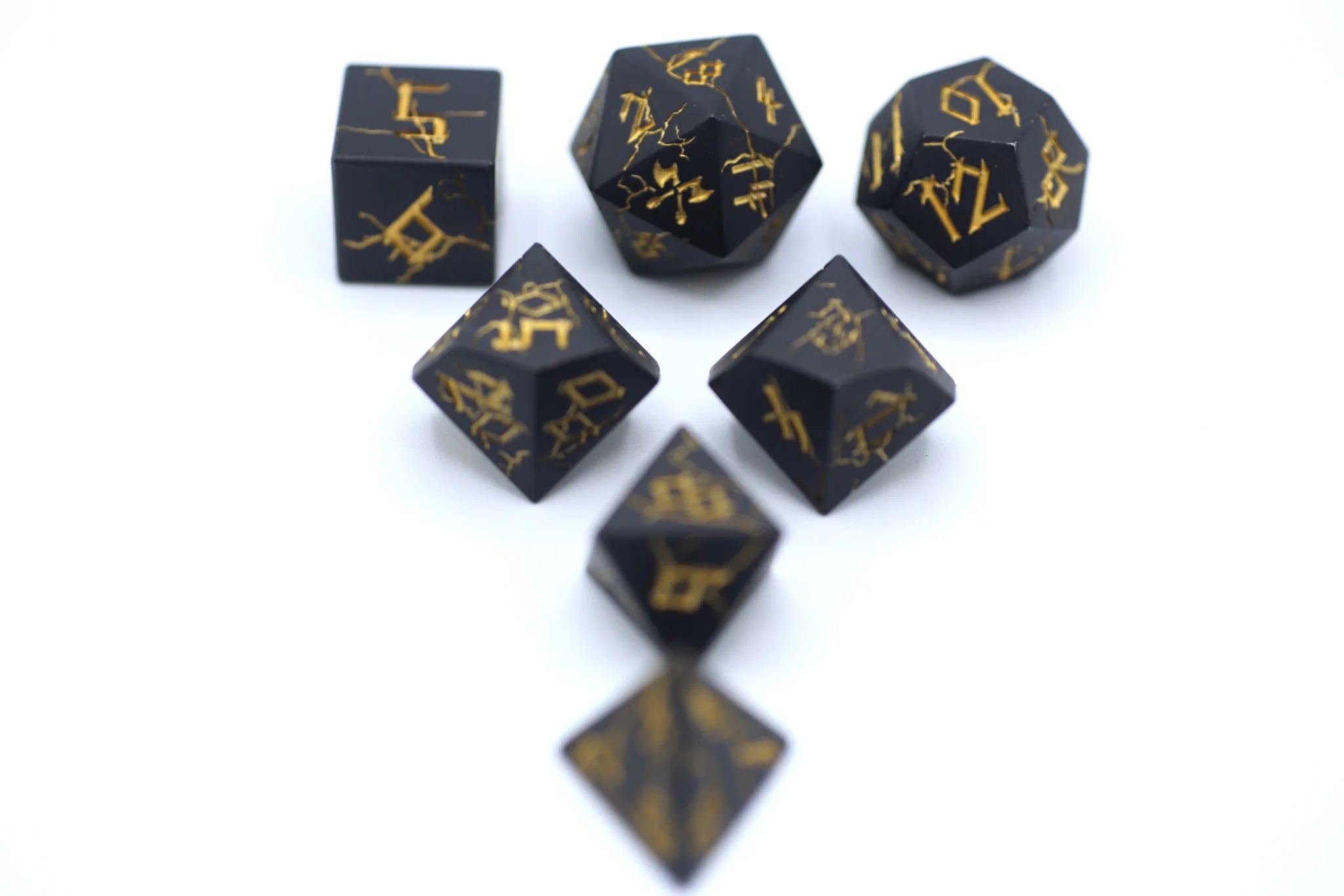 Barbarian Solid Metal Poly Dice Set- Matt Black w/ Gold