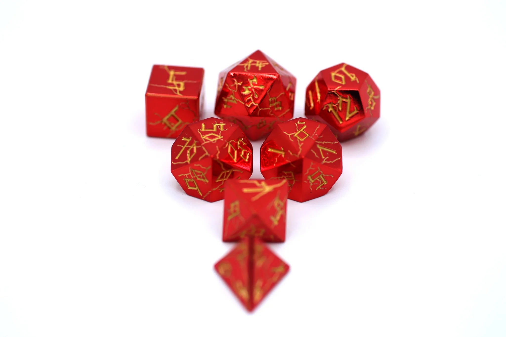 Barbarian Solid Metal Poly Dice Set- Red Chrome w/ Gold
