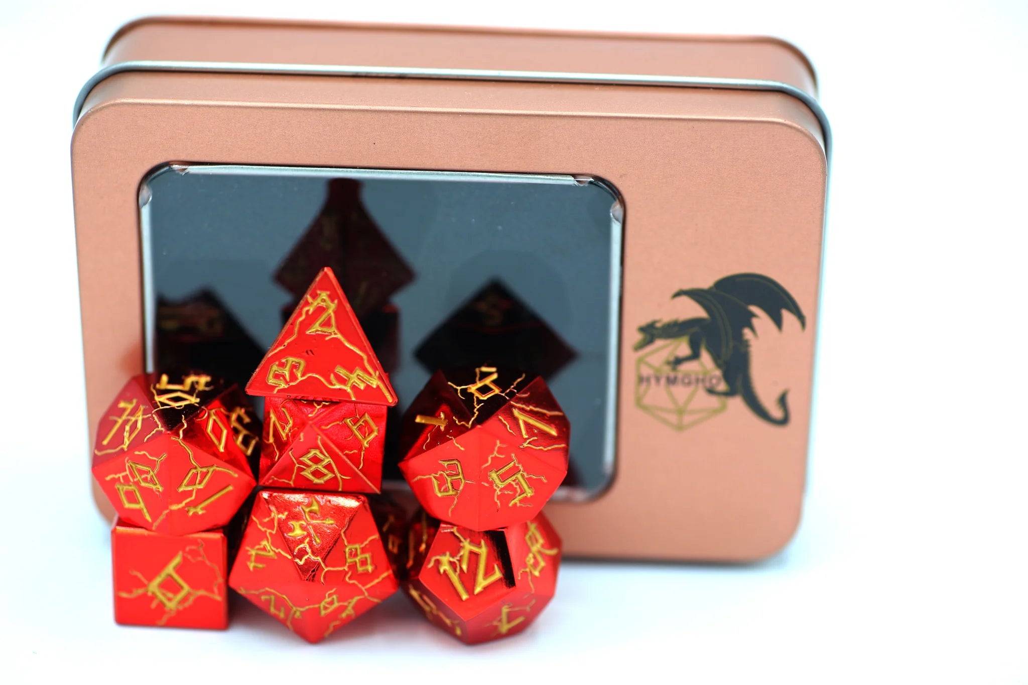 Barbarian Solid Metal Poly Dice Set- Red Chrome w/ Gold