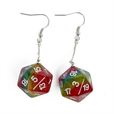 D20 Earrings Glitter Rainbow