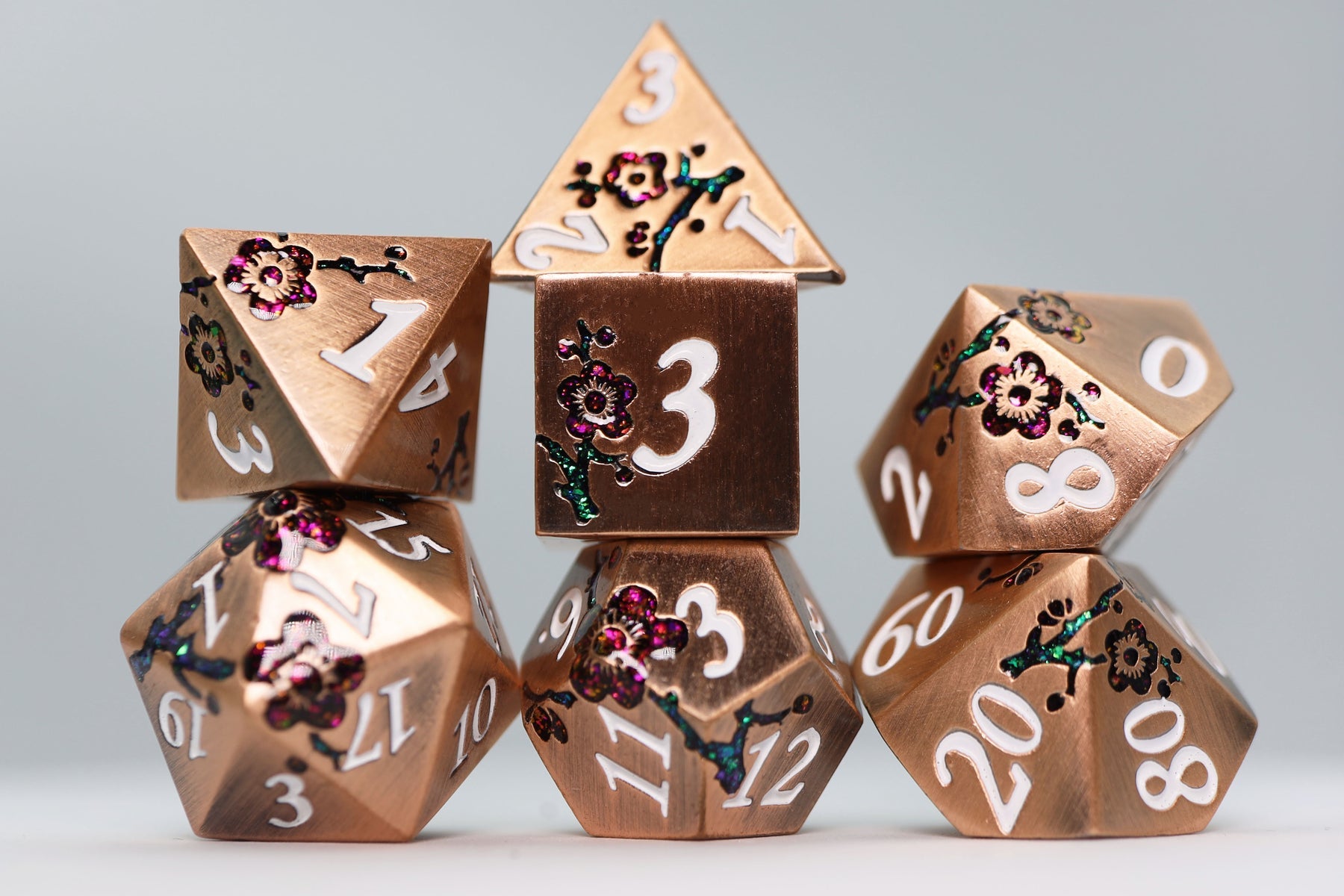 Copper w/ Red Orchids RPG Metal Dice Set