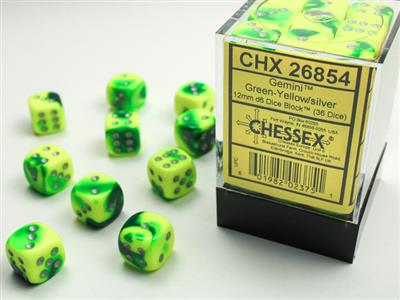 Gemini: Green/Yellow/Silver RPG Dice Set